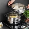 Steamer, 32cm, 2-Tier, 3-Tier, 3-Layer Bottom, Stainless Steel Lid, Compatible with Induction Cooking and Various Heat Sources