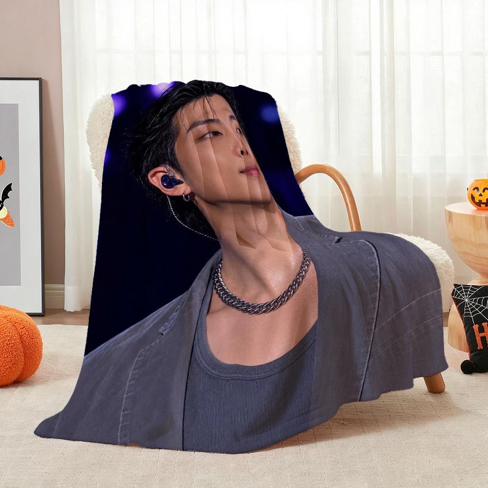 Rm Kim Namjoon Kpop Collage Print Flannel Blanket Soft Warm Throw Blanket For Living Room Bedroom Recliner Home Decor Holiday Gift
