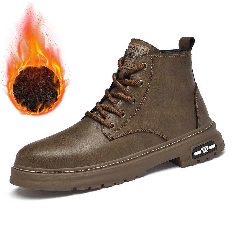 Men's Large Martin High-Top Lace-Up Leather Hiking Boots - Autumn/Winter Outdoor Handmade Cowhide Boots