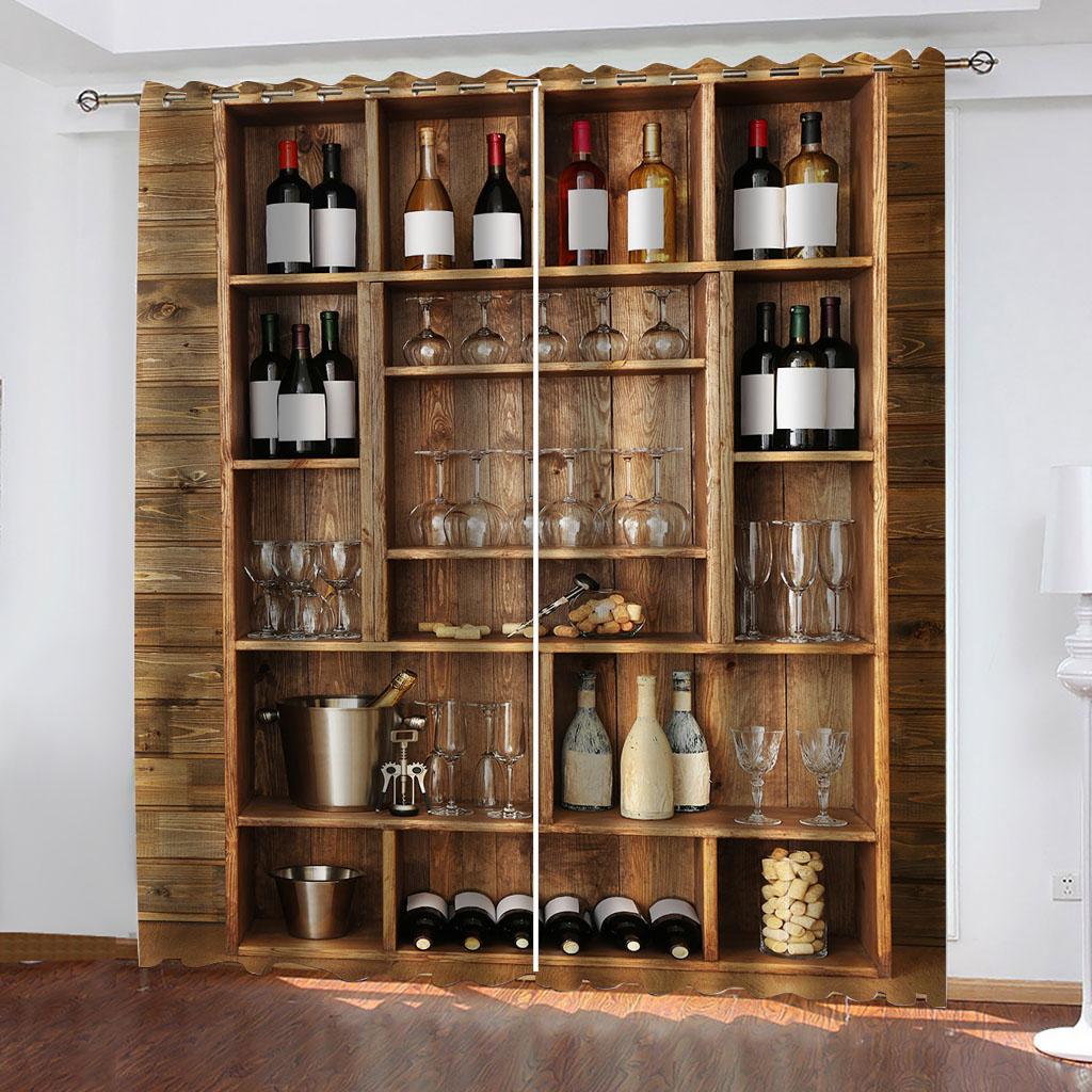 Shade Curtain 3D Fashion Wine Cabinet Curtains For Living Room 2 Elegant Pieces, Shading Window Curtain For Bedroom Decor