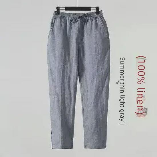 Pánské ležérní volné kalhoty z lnu a bavlny - letní devítibodové, velká velikost, čínský styl