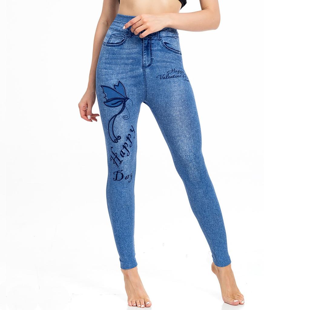 Women's Tight Fitting Imitation Denim Casual Elastic Waist Casual Sports Yoga Pants