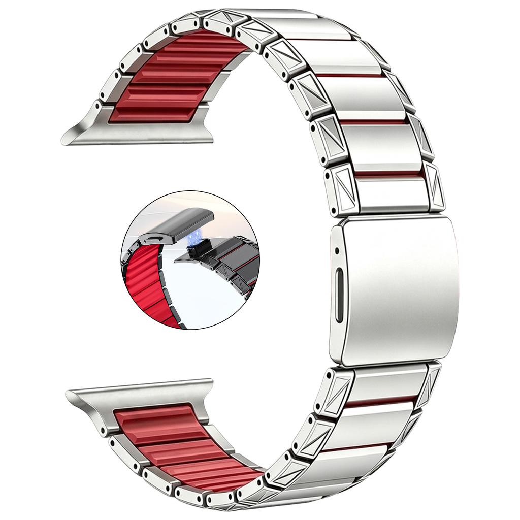 Magnetic Clasp Watchbands Silicone + Titanium Band for Apple Watch Ultra 3 2 49mm Bracelet fot Series 11 10 9 8 7 6 & SE Straps