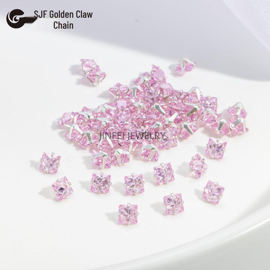 Colorful Square Prong Rhinestones: Right-Angle Silver Crystal Zircon for DIY Phone Chains and Jewelry.