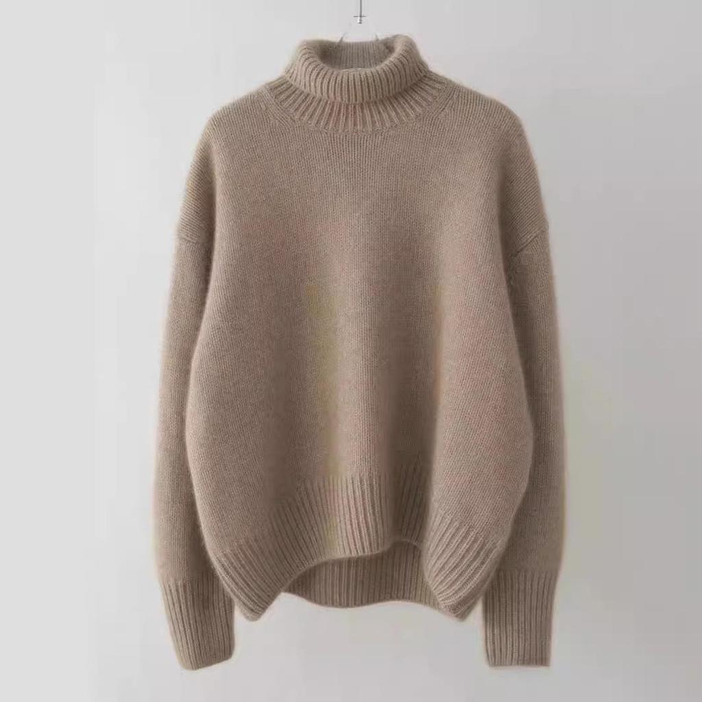 Women Long Sleeve Knit Pullover High Neck Pullover Sweater Warm Loose Knitted Jacket