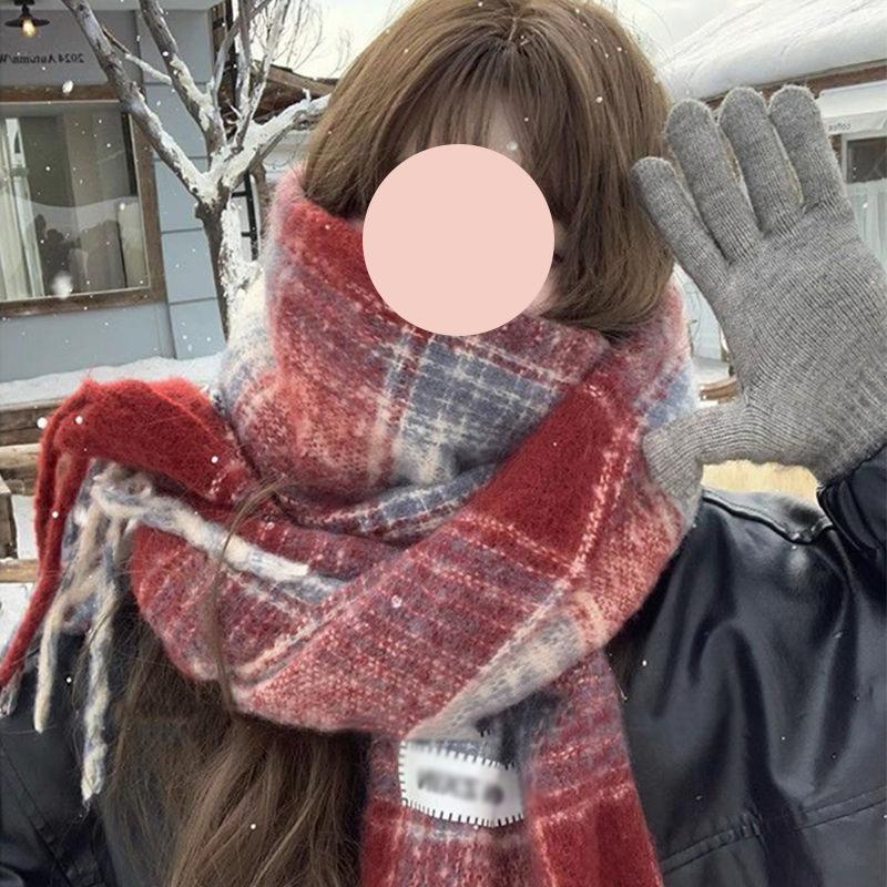 Couple Department Sea Salt Milk Coffee Plaid Scarf Female Atmosphere White Scarf Thickened Warm Versatile Student Male