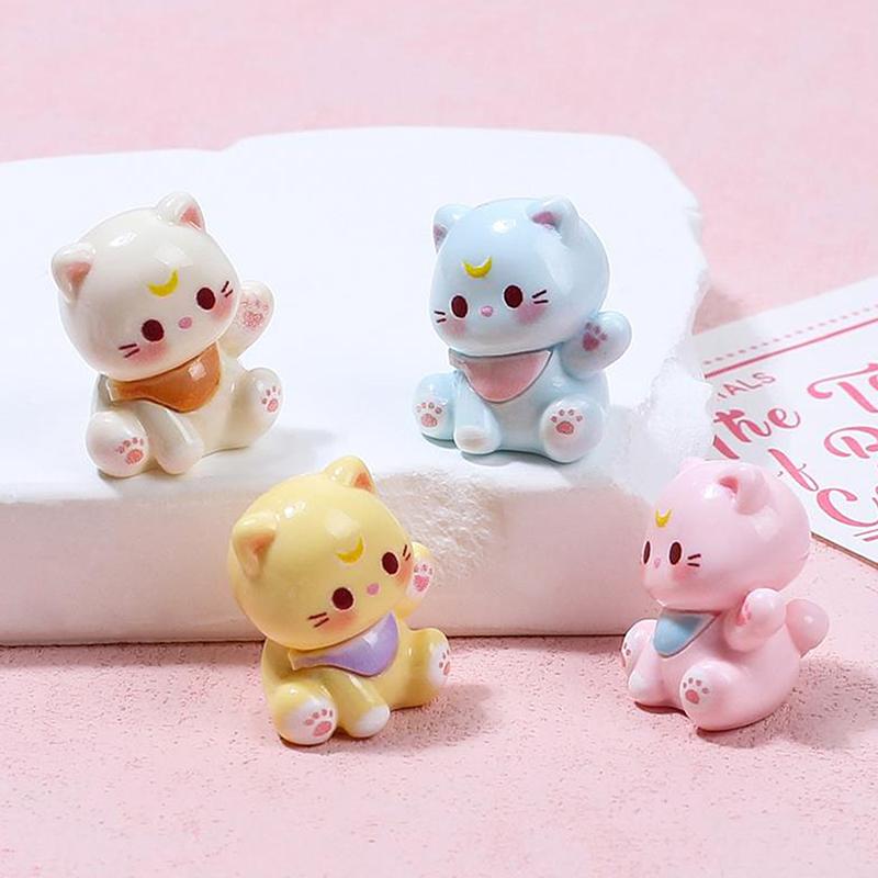 3Pcs/Bag Cute Waving Cat Figurines Car Ornaments Miniature Lucky Cat Home Desktop Decoration Diy Accessories Dollhouse Toy Gifts