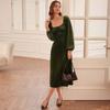 European and American Women's Clothing 2026 Autumn and Winter New French Retro Slim Square Collar A-shaped Skirt Long-sleeved Velvet Dress