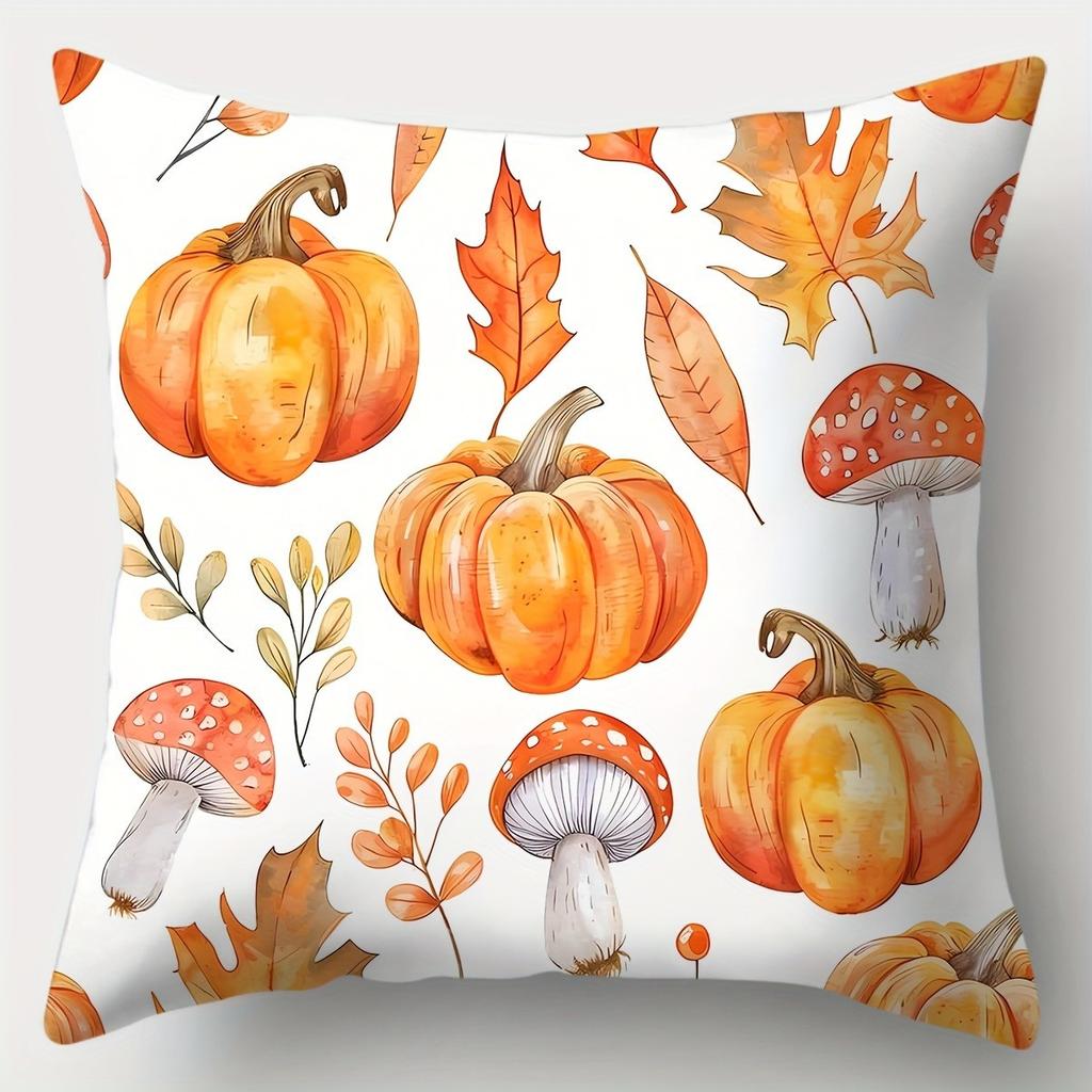 Home Decor Pumpkin & Autumn Leaves Pattern Throw Pillow Pattern Cushion Cover Suitable For Sofa Bedroom Car Pillow Cover