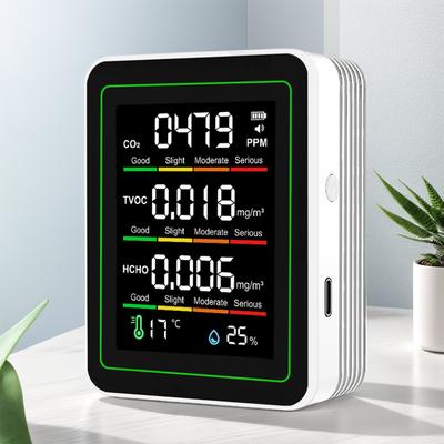 5 v 1 Monitor kvality vnitřního ovzduší Detektor teploty a vlhkosti Tester CO2 TVOC HCHO Měřič kvality vzduchu pro domácnost a kancelář