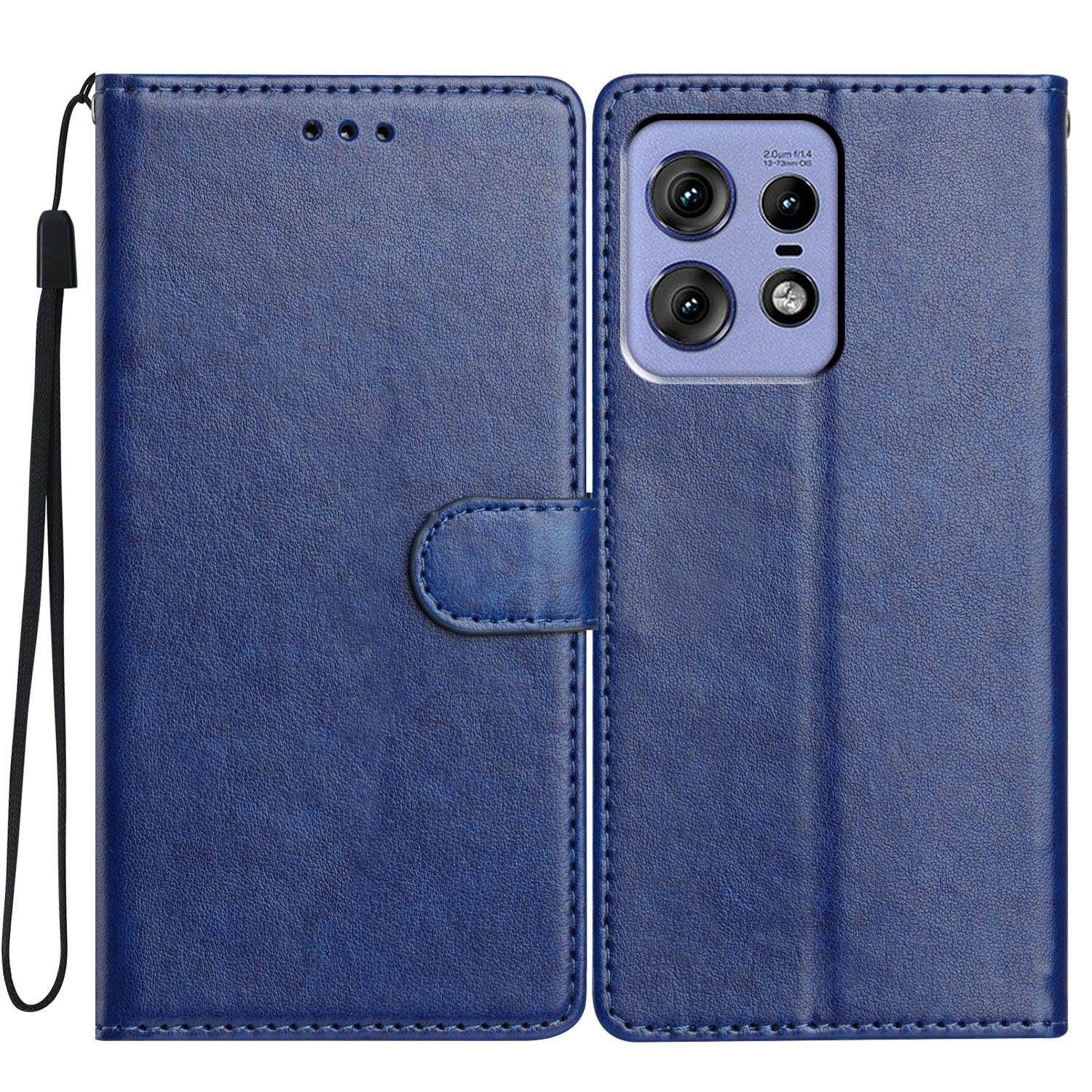 

For Motorola Edge 50 Pro 5G Leather Phone Case Wallet Stand Cover with Handy Strap Blue