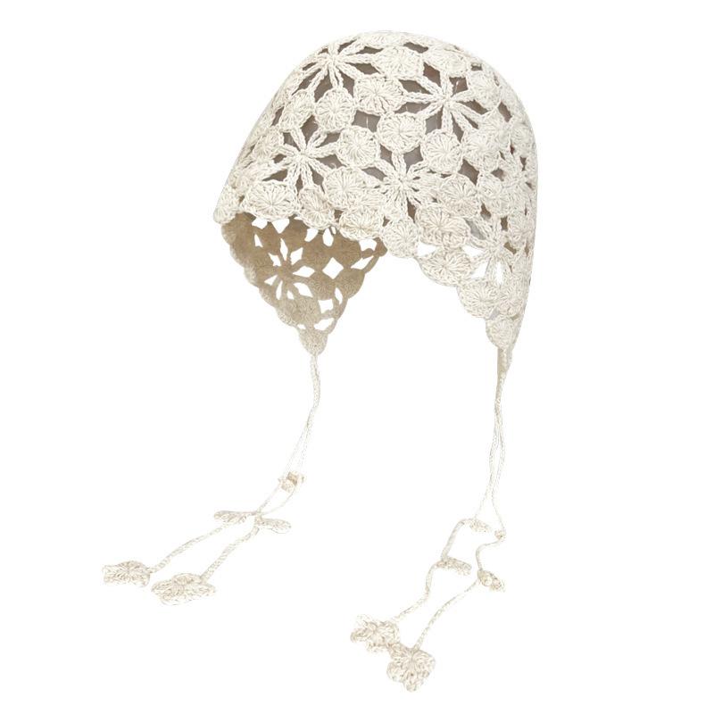 Fashion Handwoven Hollow Baotou Hat Women's Crochet Ethnic Style Tassel Ear Protector Strap Sleeve Knitted Hat