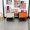 Samsung Z Flip7/6/5 Leather Pattern Ring Case - Drop Protection, Solid Color, Foldable Phone Cover