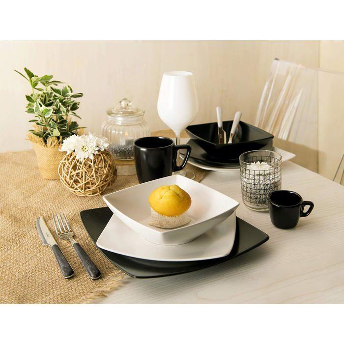 Ensemble dîner 18 pièces "Eclipse" blanc + noir R-615