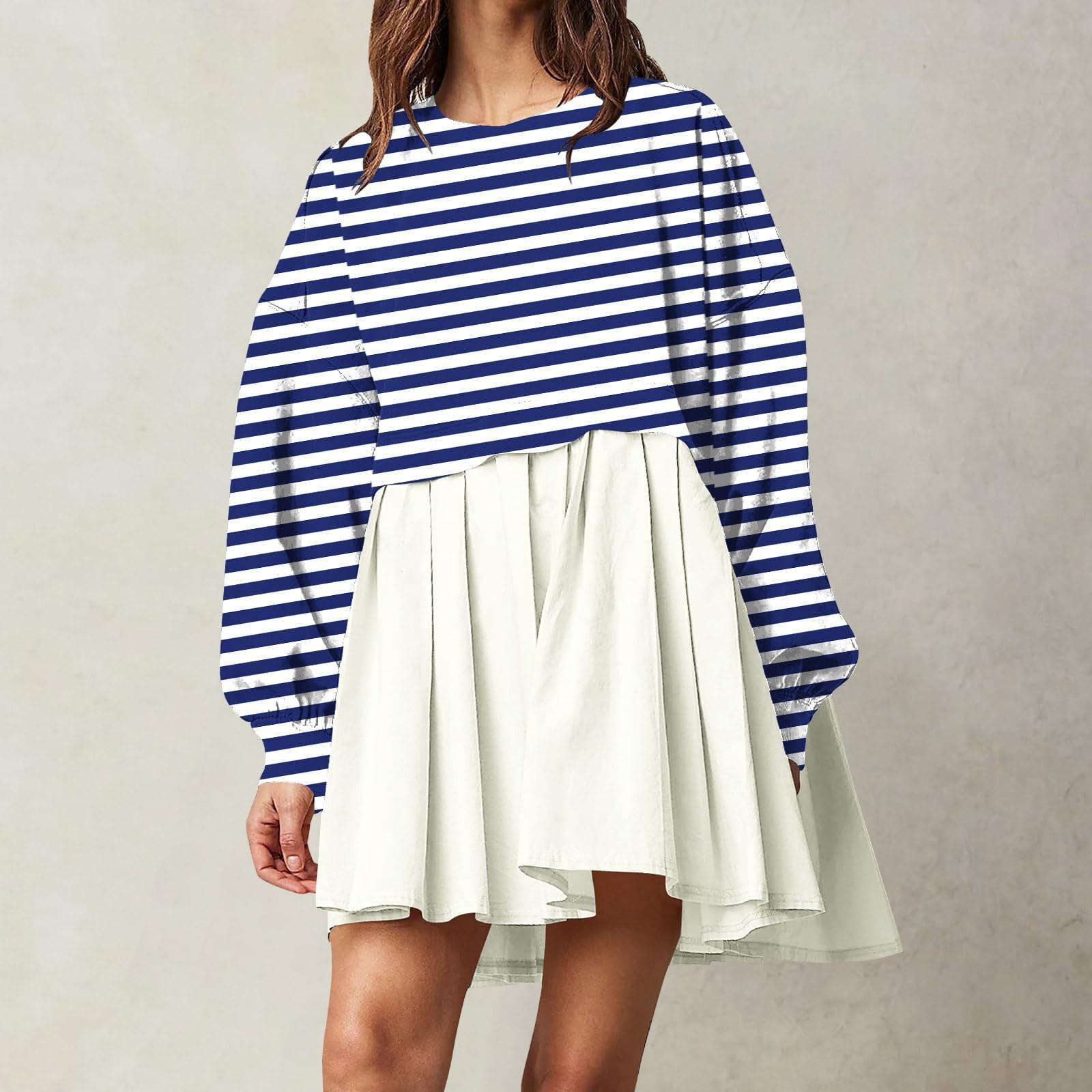 Женская мода повседневная круглая горловина длинный рукав пэчворк пуловер свитшот — фото 6