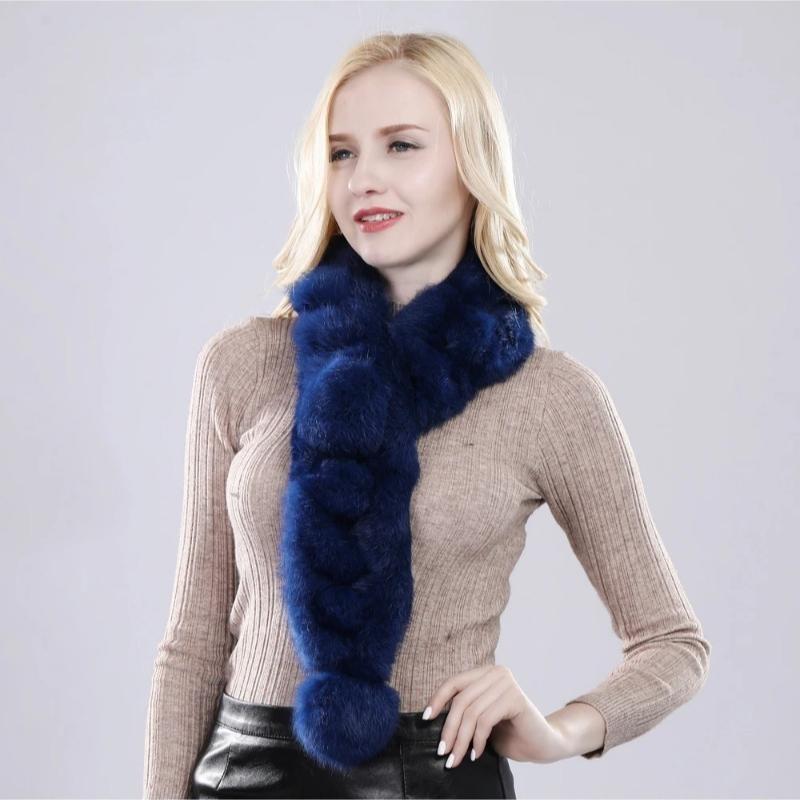 Natural Knitted Rabbit Fur Muffler Winter Women Warm Real Rabbit Fur Scarf Russia Lady Fashion Genuine Rabbit Fur Scarves