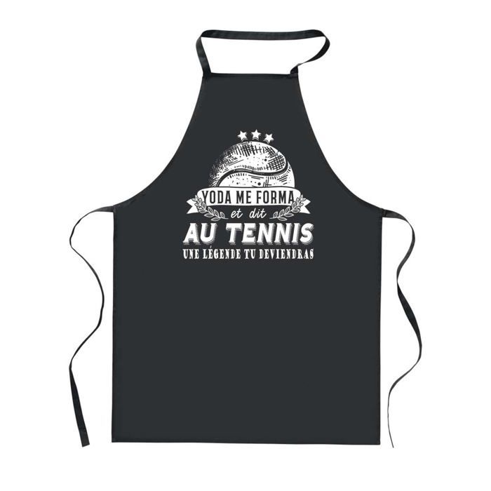 Tablier de cuisine - PLANETEE - Tennis Légende - Noir - Motif humour - Polyester 90x60 cm