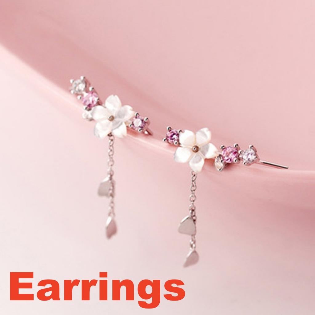 Romantyczne kolczyki sztyfty w kształcie muszli z kwiatami wiśni dla kobiet i mężczyzn, eleganckie kolczyki z różowym cyrkoniem w kształcie kwiatu z frędzlami, biżuteria bankietowa