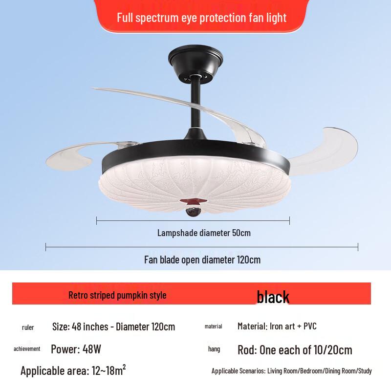 Oeny 48-inch Black Ceiling Fan with Full Spectrum LED Light and Remote