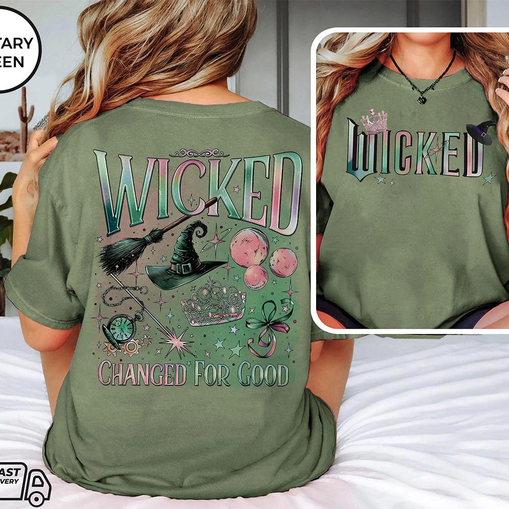 Vintage Wicked Movie 2 Sided Shirt Wizard of Oz Fan Gift Pop Culture Graphic Wicked Musical Tee Unisex Y2K TShirt Streetwear