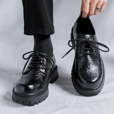 British Style Black Small Leather Shoes Men'S Japanese Retro Student Big Head Shoes Trendy Platform Men'S Shoes 66106-R
