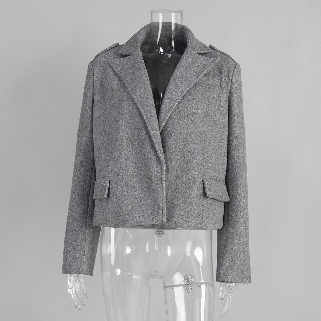 Fall Winter New Women's Loose Wool Blazer Notch Lapel Epaulette Oversized Jacket Outerwear
