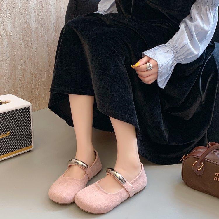 French Evening Wind Mary Jane Women's Shoes 2025 New Gentle Metal Buckle Round Head Inner Height Increase Beautiful Flat Shoes