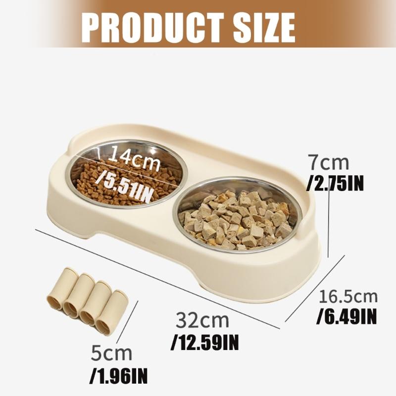 Stainless Steel Pet Bowl Sofa  Feeding With Base Food Water Separation Cats Double Bowl Fashion Feeding Large Capacity