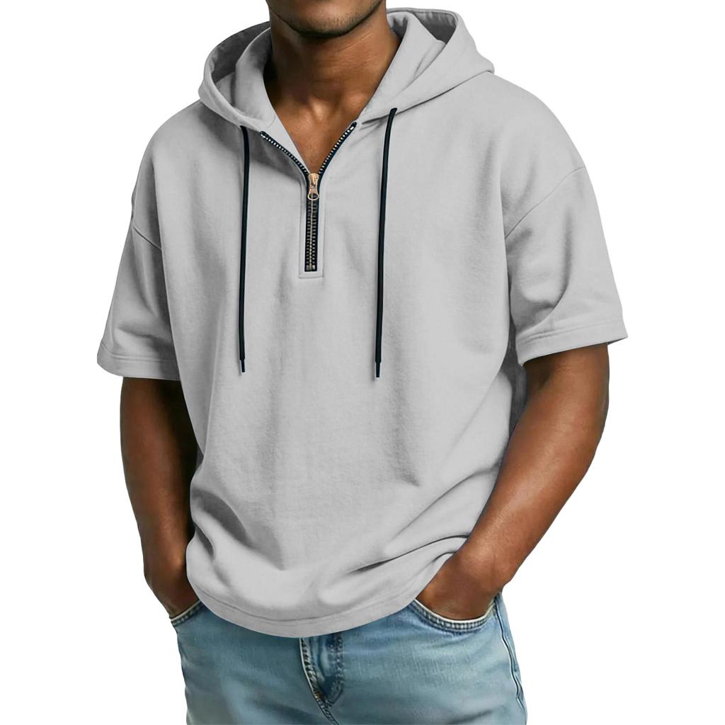 Herren Casual Kapuzenpullover mit Reißverschluss und kurzen Ärmeln