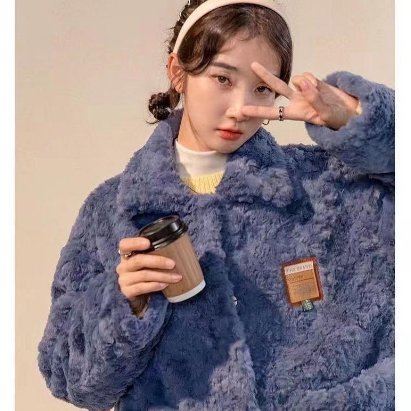 

Новое осенне-зимнее утолщенное пальто из овечьей шерсти, женский тонкий меховой плюшевый топ с лацканами из кроличьего меха XL 130-72.5 kg королевский синий