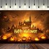 1 peça Pano de Fundo Não Elétrico para Festa de Halloween - Castelo Gótico Lanterna de Abóbora Texto Feliz Halloween