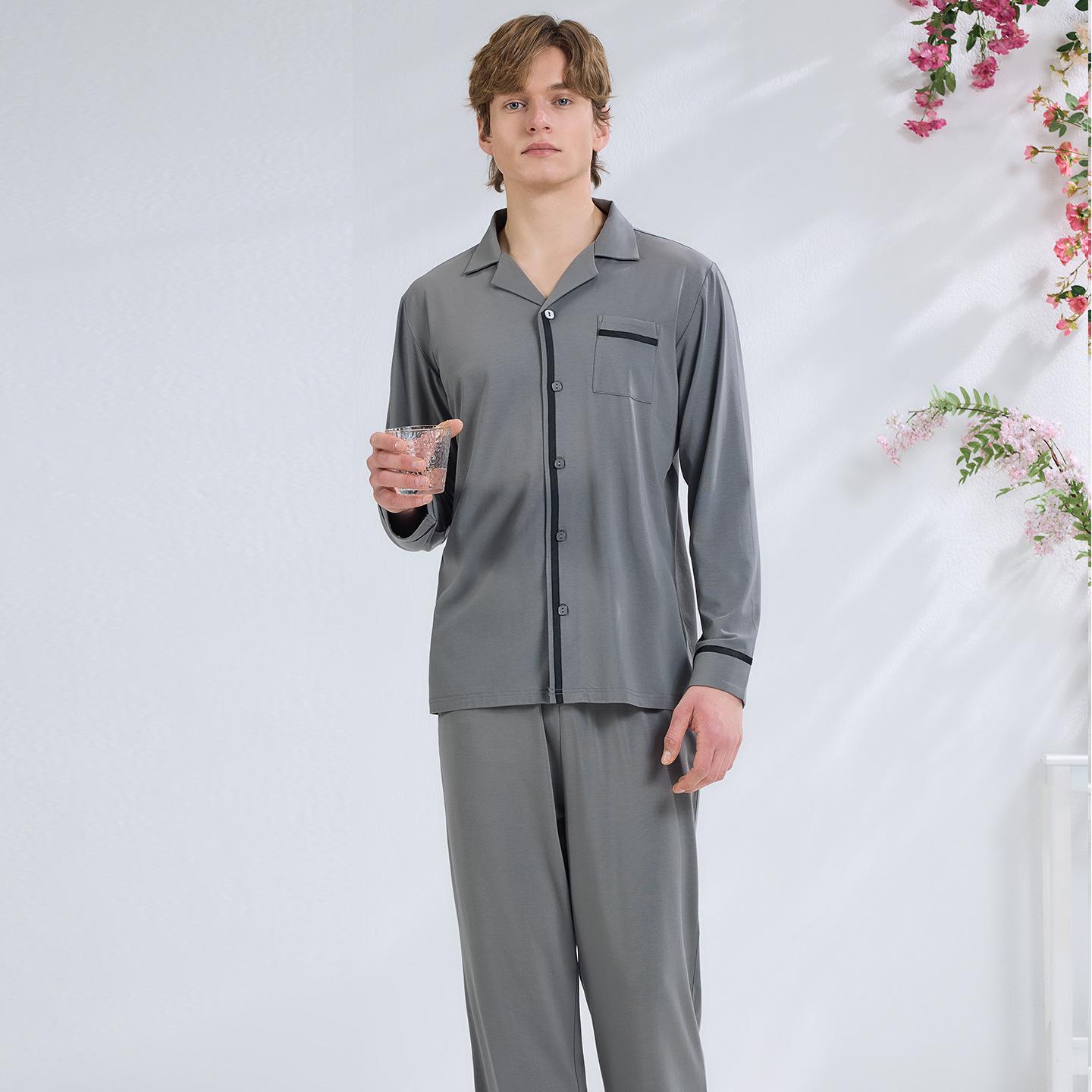 Men s Austrian Modal Cotton Lapel Long Sleeve Homewear - Spring/Autumn Collection L