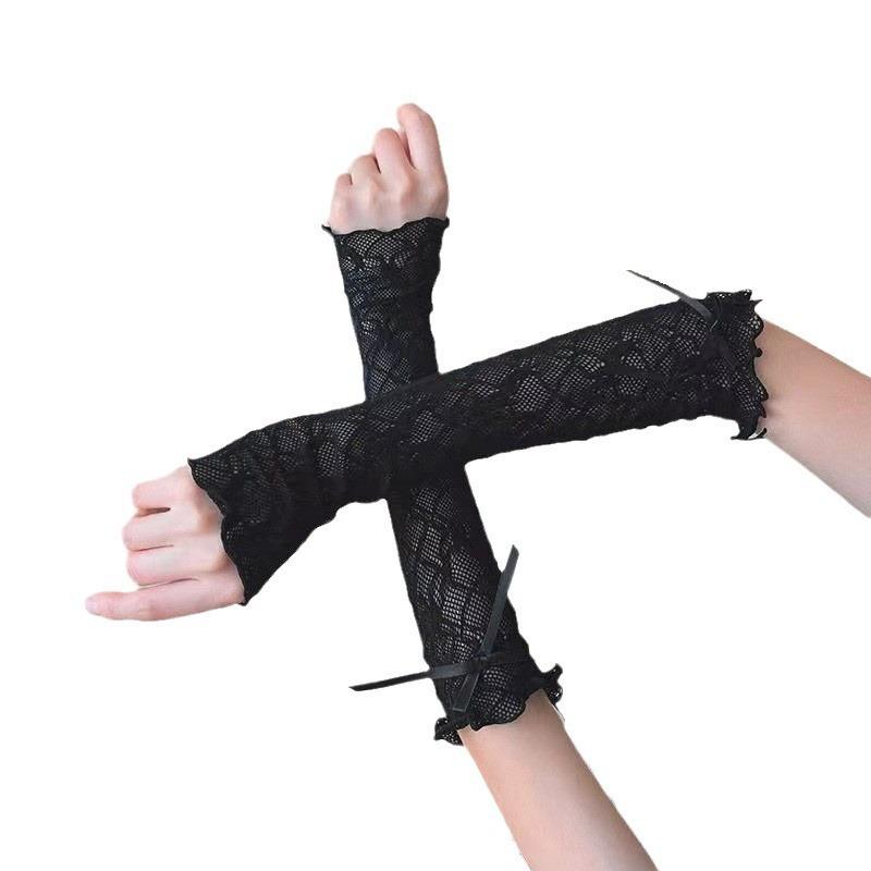 Bow Lace Sleeves JK Girl Calf Sleeves Long Tube Lolita Lace Bow Sunscreen Sleeves