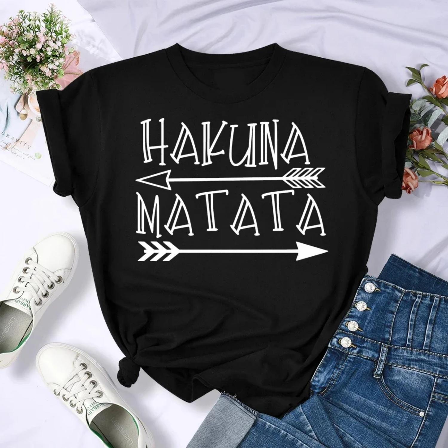 Hakuna Matata Funny Letter Print T Shirt Women Kawaii Cartoon The Lion King Graphic Tees Harajuku Casual T-shirt Female S