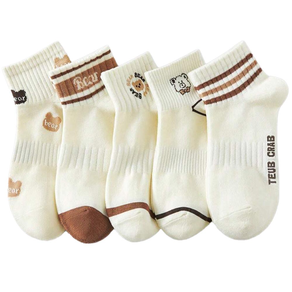 

5 пар женских носков с круглым вырезом, милый мультяшный дизайн, впитывающие влагу, дышащие, подходят для повседневной носки One Size