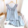Spring and summer new loungewear pure cotton gauze Korean version floral series suspender shorts set breathable loose pajamas