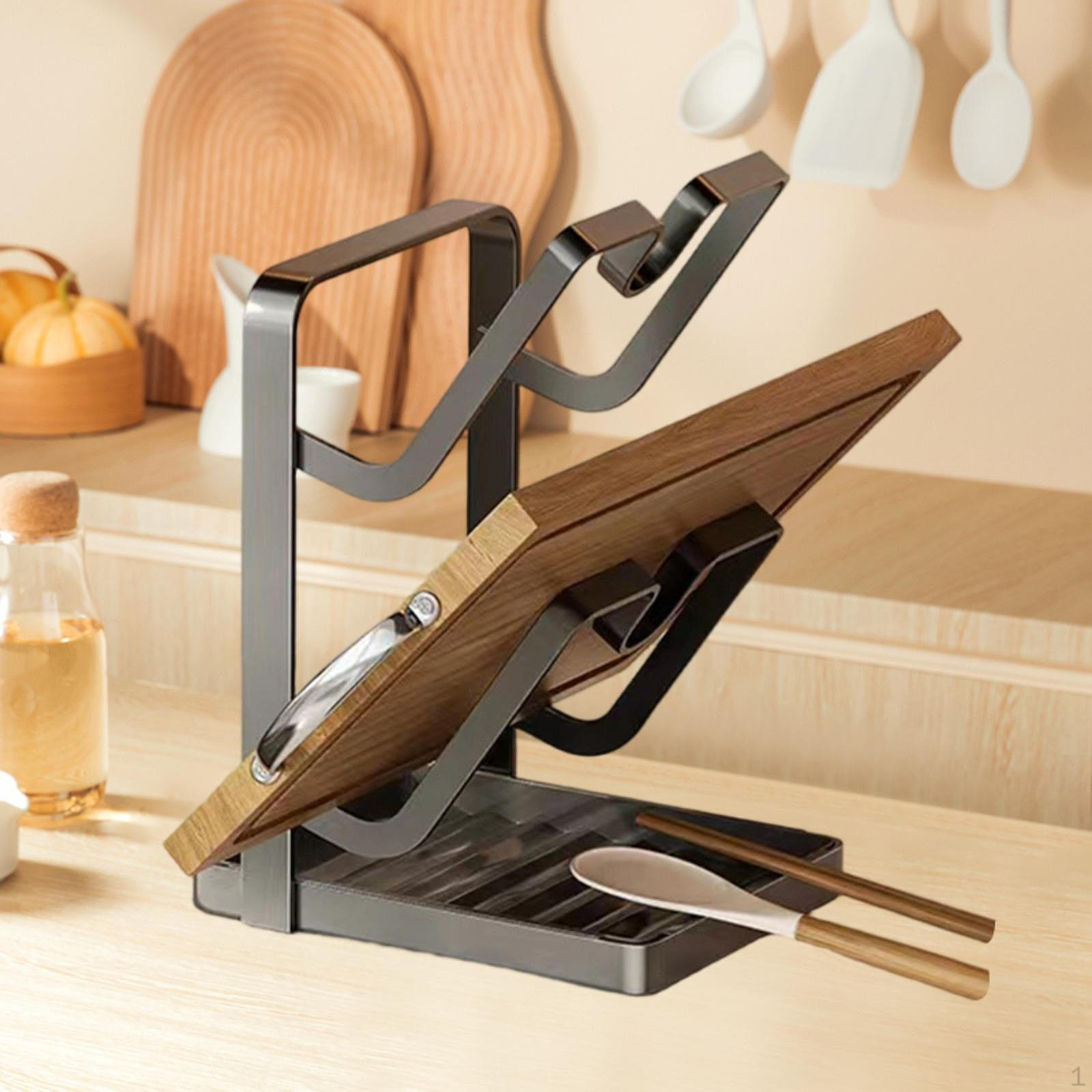 

Kitchen Pot Lid Storage Rack Cutting Board Holder Carbon Steel Multifunctional Sturdy Professional