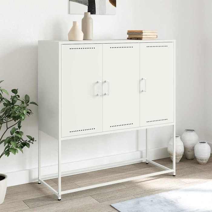 VidaXL Buffet haut blanc 100,5x39x107 cm acier, buffet, placard, armoire latérale, armoire, armoire de rangement, armoire 846541