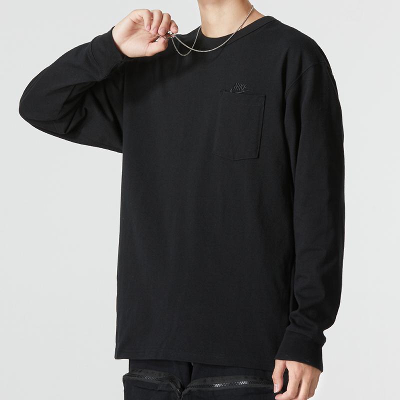 Nike Solid Color Sport Casual Crew Neck Long Sleeve T-Shirt Men Tops Black DR7930-010