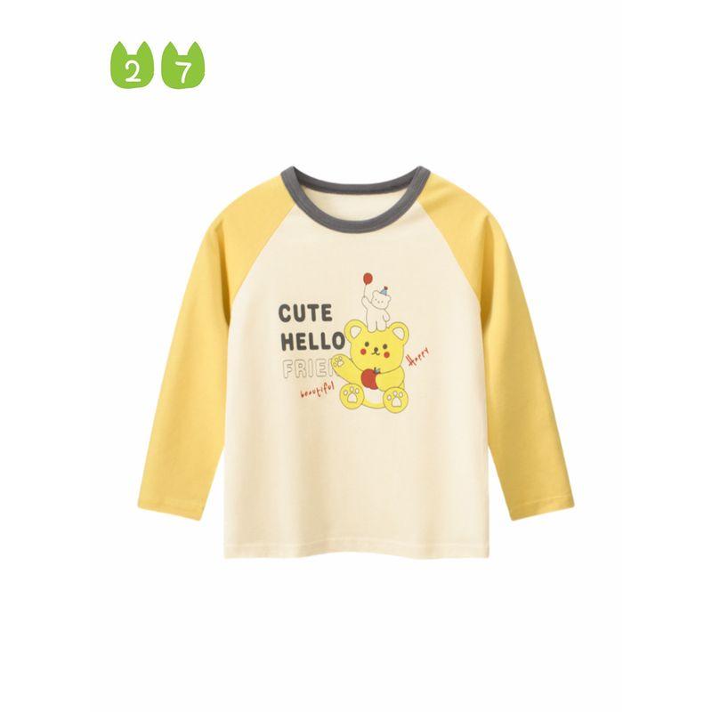 27Home Children's Base Layer Shirt for Spring and Autumn, Girls' Round Neck Long-Sleeve T-Shirt, Baby Girl Pure Cotton Top