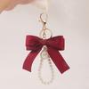 Large Bow Key Ring Pearl Keychain Car Pendant Creative Colorful Ribbon Fabric Knot Key Chain Accessories