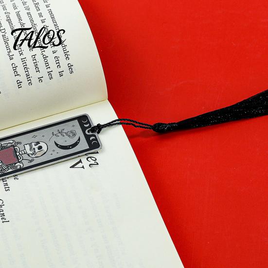 Durable Metal Bookmark Tarot Card Bookmark, Stainless Steel Skeleton Pattern Page Marker, Thin Holder Book Mark for Students Reading, Gothic Halloween