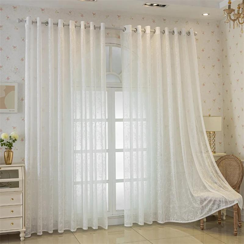 1pc Branch Embroidery Sheer Curtain 1PC Vintage Design with Grommet Hanging for Living Room Bedroom Balcony Kitchen Ready Made