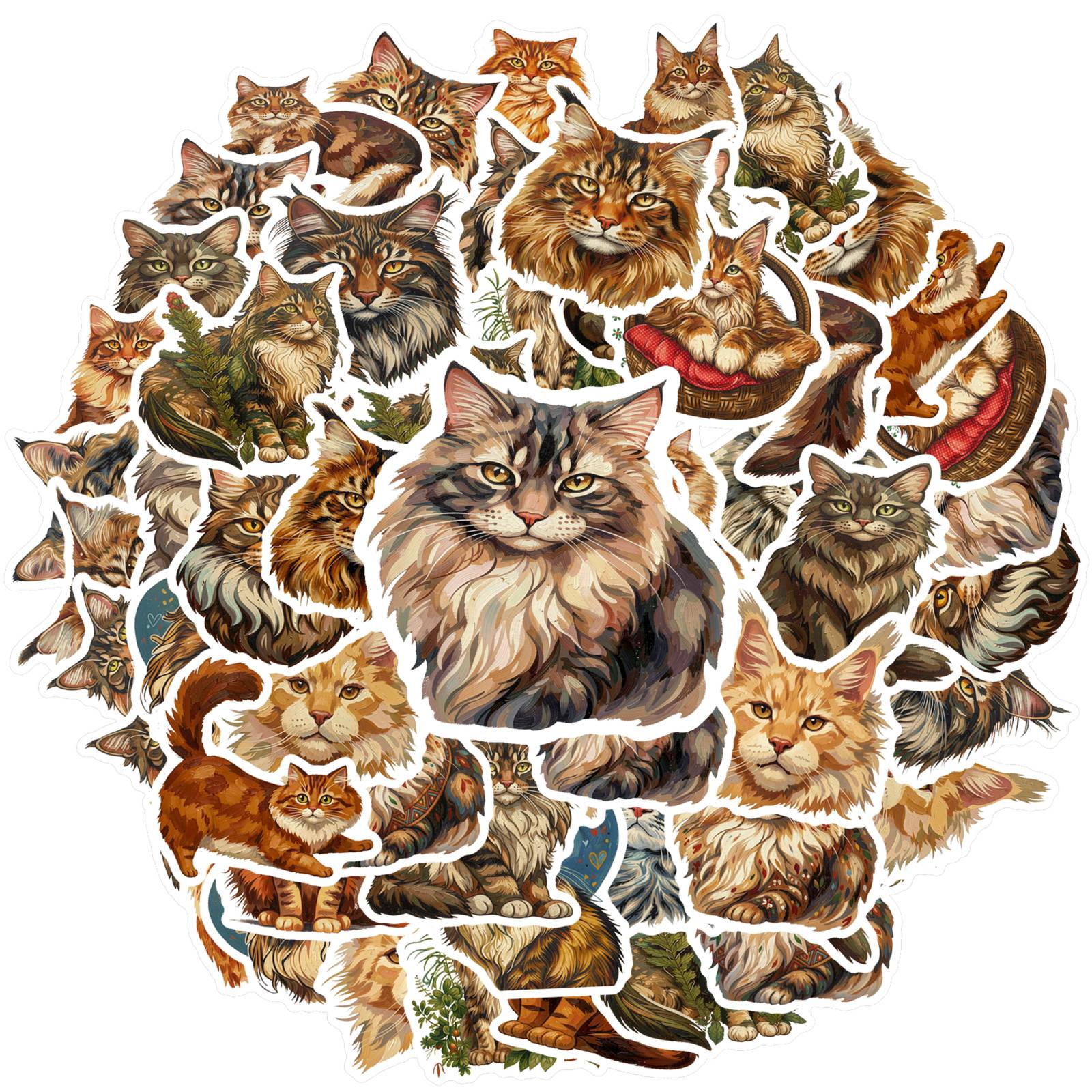 

35pcs-50pcs Realistic Fluffy Stickers Whimsical Maine Coon Stickers Stickers For DIY Phone Laptop Scrapbook Bike