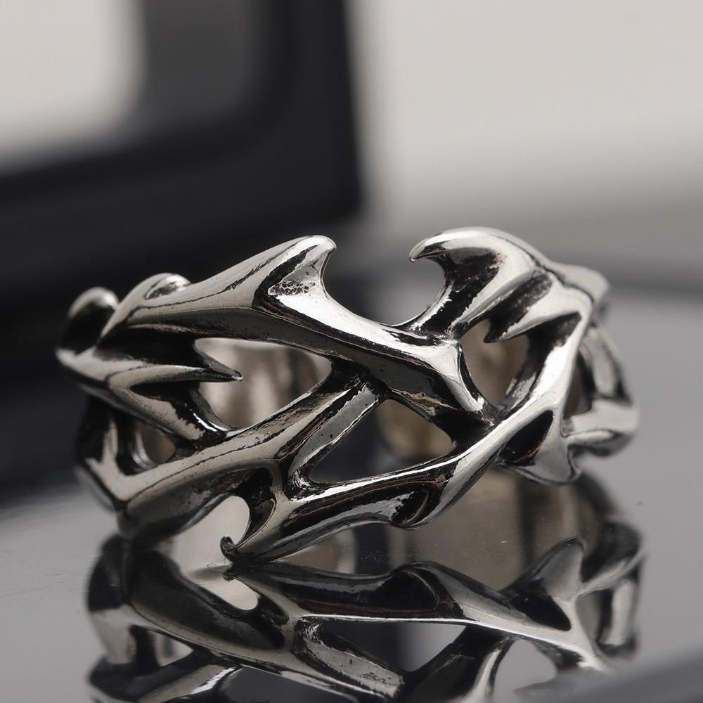 Creative Retro Irregularity Thorns Stainless Steel Opening Rings Gothic Punk Finger Ring for Men Women Personality Jewelry Gifts