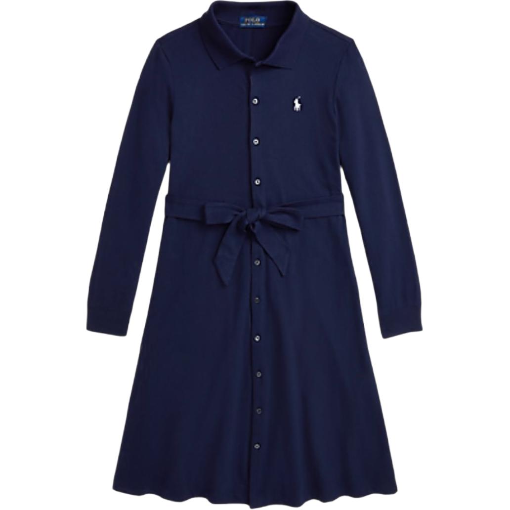 

Платье Polo Ralph Lauren Однотонное Вышивка логотипа Однобортное Длинный рукав Детские платья Синий 313951066-001 M
