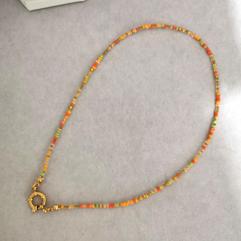 Imitation Pearl Necklace Women Choker Seed Beads Rainbow Stainless Steel Clasp Sailor Buckle Base Chain Gold Color Boho