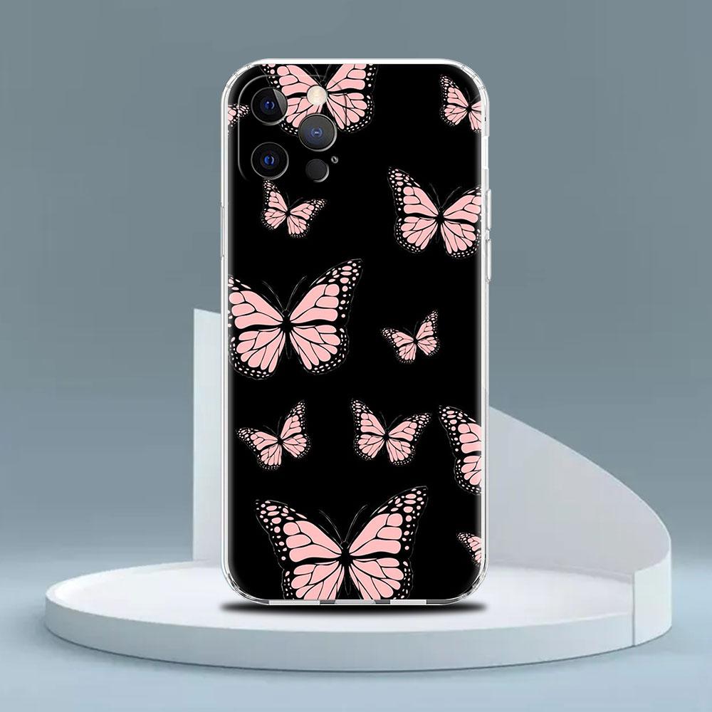 Transparente Hülle für Apple iPhone 14 13 11 12 Pro 7 8 Plus XR X XS Max 6 6S 14Pro Silikon Handyhülle Beauty Pink Schmetterling