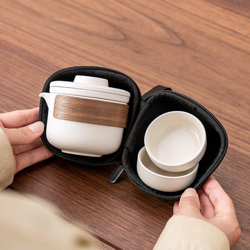 Ceramic Travel Tea Set: Portable Teapot with Two Cups - Perfect for Business Gifts & Holiday Souvenirs