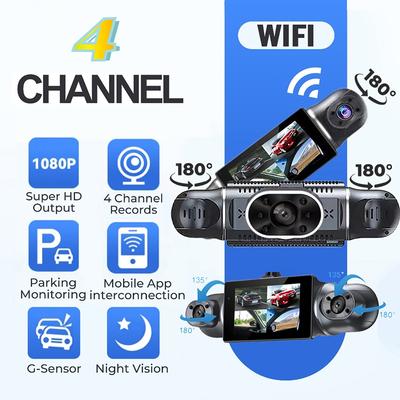 DVR auto 1080P, înregistrare video cu obiectiv 3/4, vedere nocturnă WIFI, cameră video față stânga dreapta, vedere spate, accesoriu auto, cameră Dash Cam